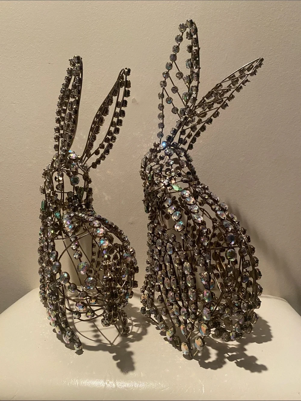 Rhinestone Bunny Figurines – Sparkling Silver Decorative Pair